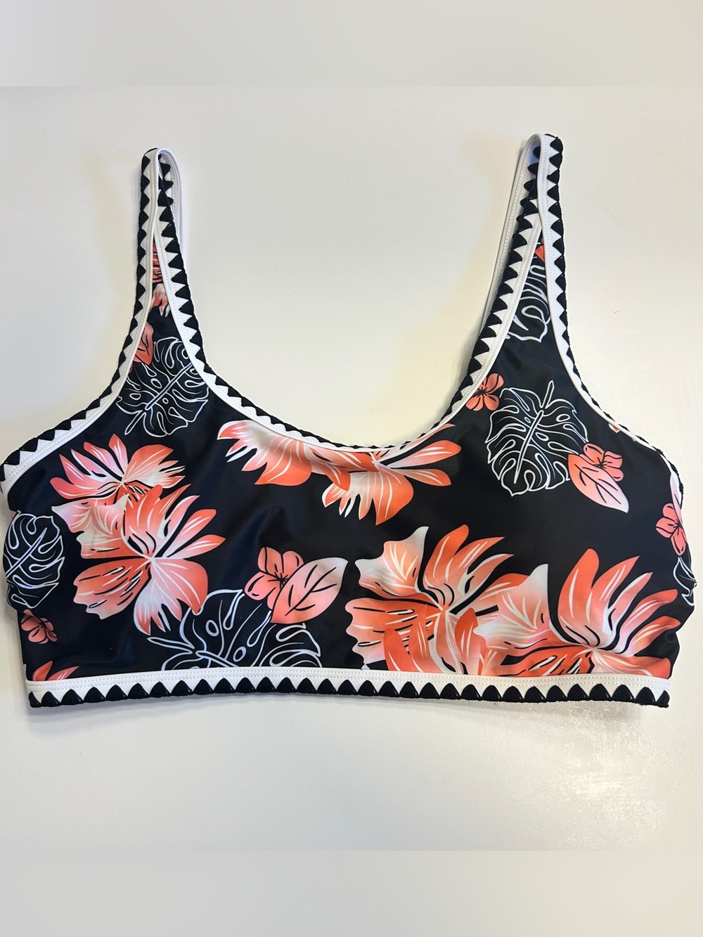 Herseas Floral Bikini Top in Coral and Black size Large